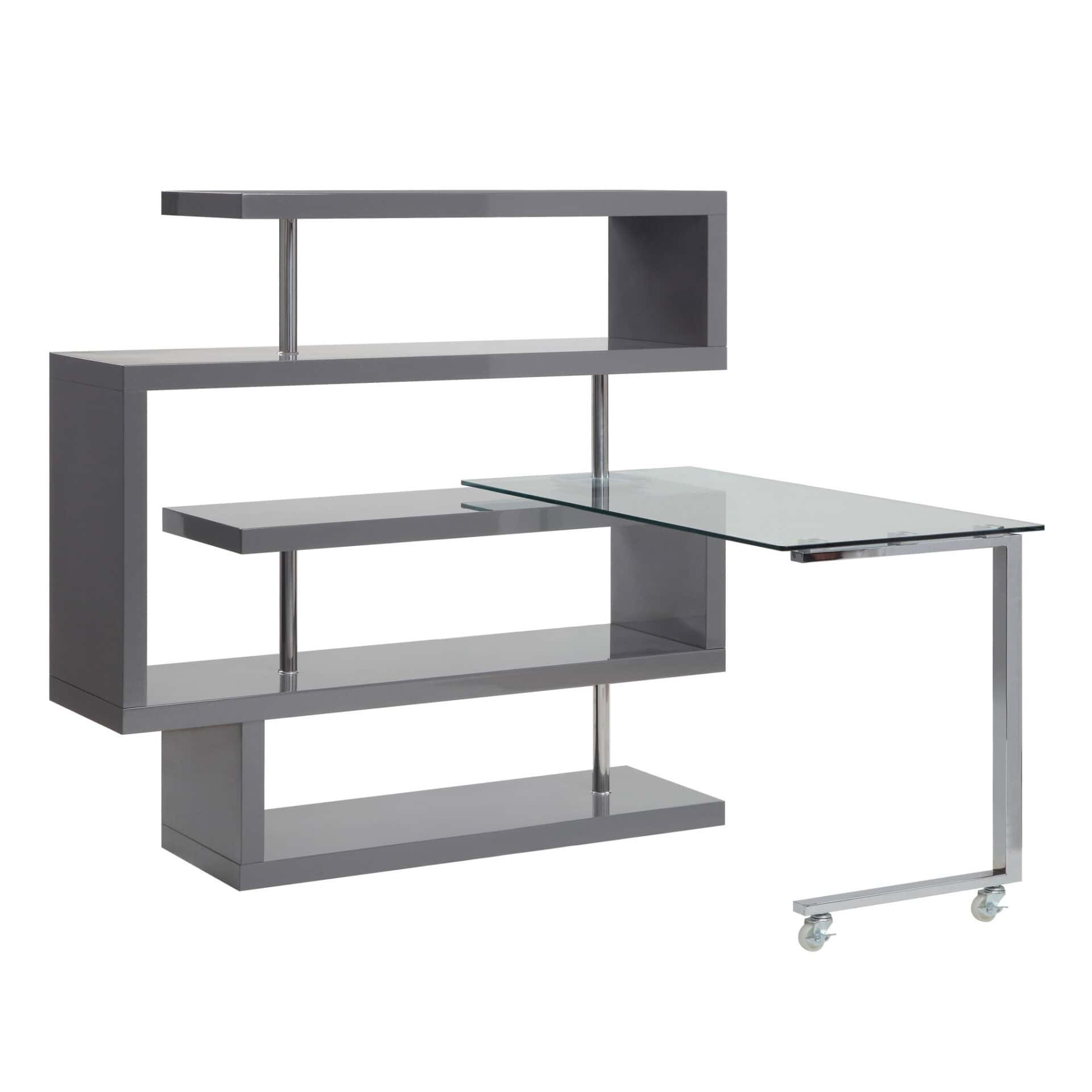 Gray L Shape Writing Desk with Bookcase and Shelving 2 Gray L Shape Writing Desk with Bookcase and Shelving - Image 2