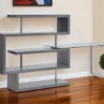 Gray L Shape Writing Desk with Bookcase and Shelving 8 Gray L Shape Writing Desk with Bookcase and Shelving