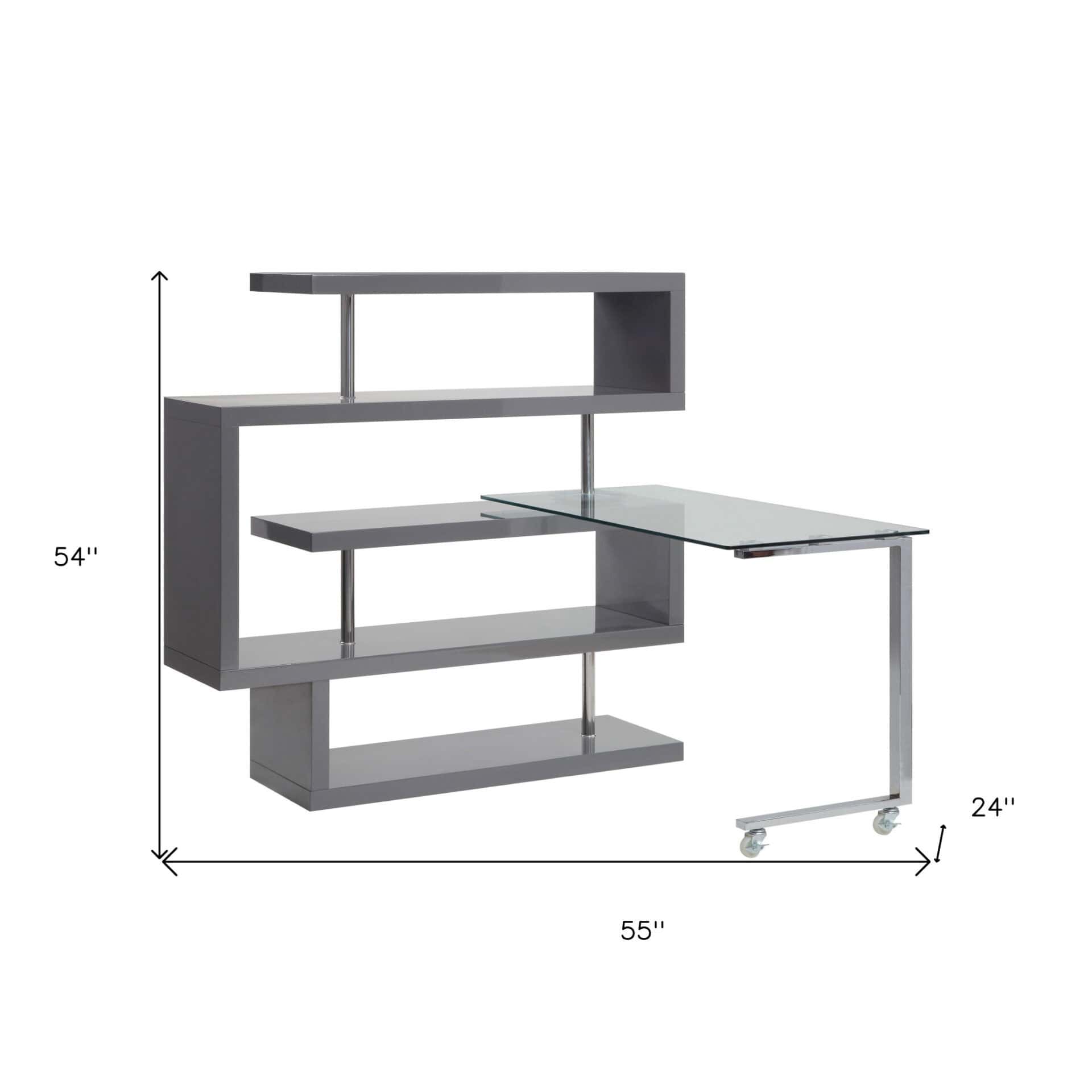 Gray L Shape Writing Desk with Bookcase and Shelving 7 Gray L Shape Writing Desk with Bookcase and Shelving - Image 7