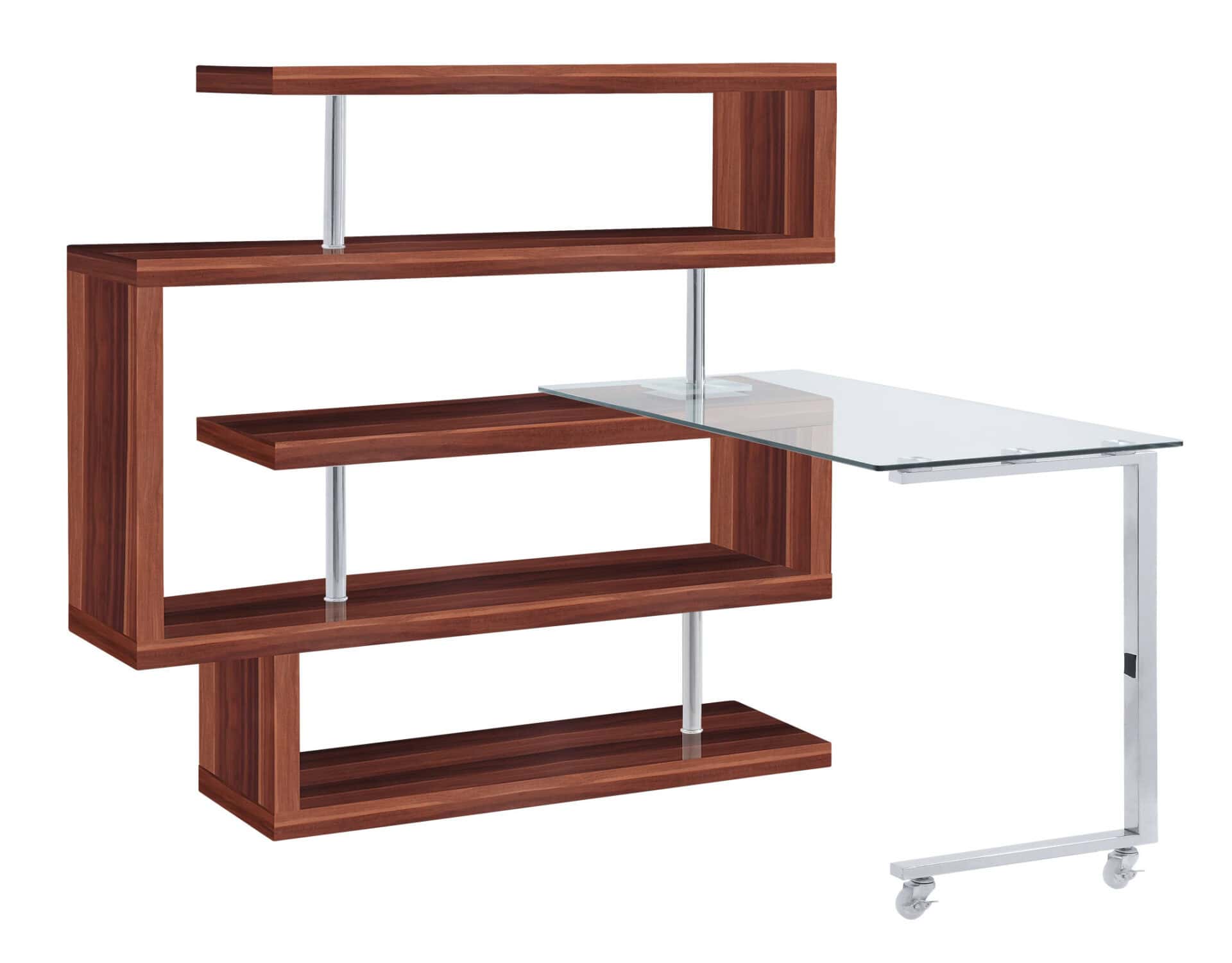 Brown L Shape Writing Desk with Shelving and Casters 2 Brown L Shape Writing Desk with Shelving and Casters - Image 2