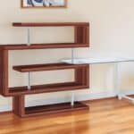 Brown L Shape Writing Desk with Shelving and Casters 8 Brown L Shape Writing Desk with Shelving and Casters