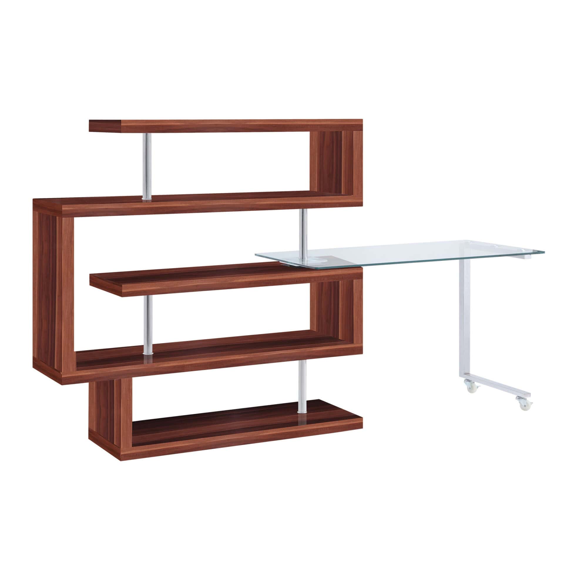 Brown L Shape Writing Desk with Shelving and Casters 5 Brown L Shape Writing Desk with Shelving and Casters - Image 5