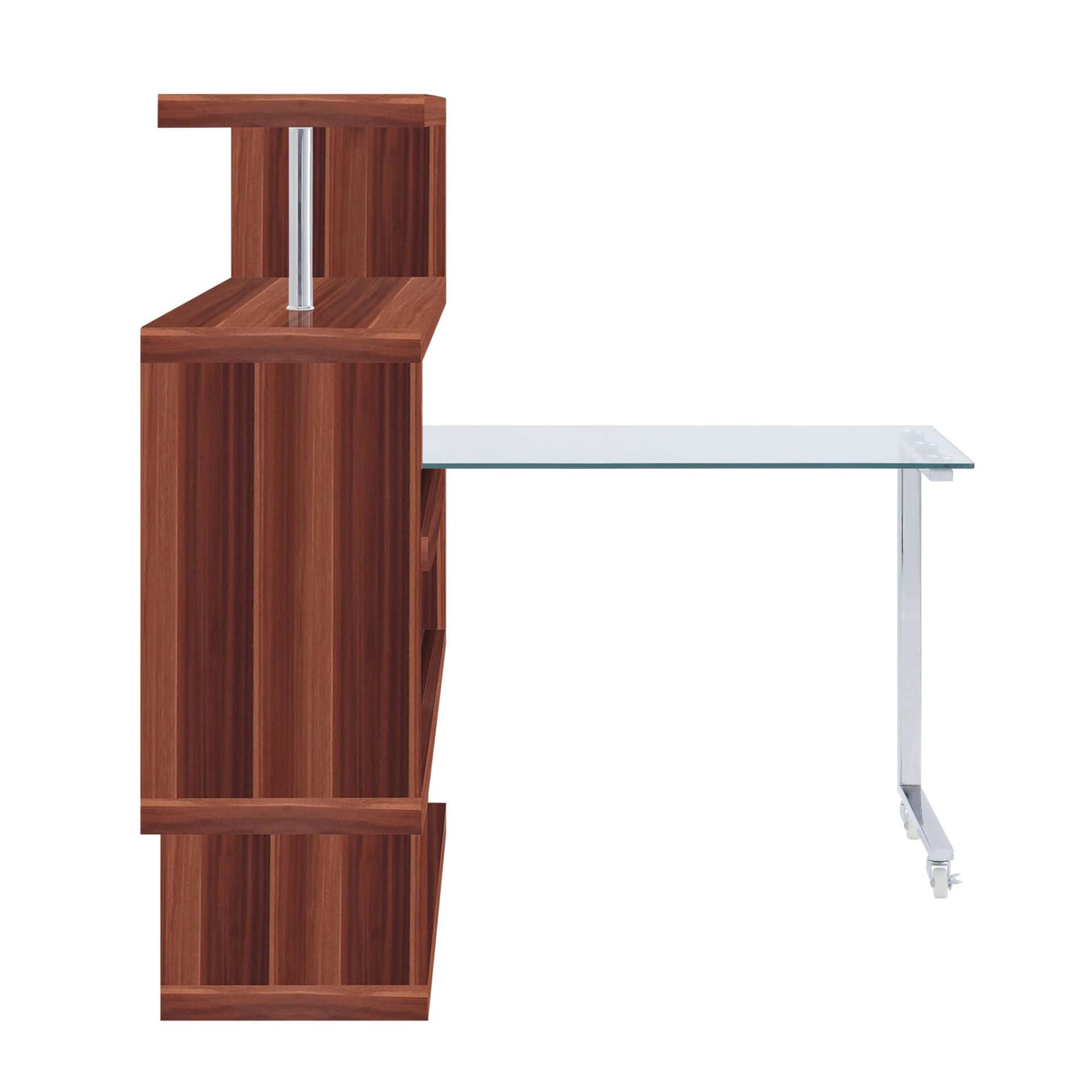 Brown L Shape Writing Desk with Shelving and Casters 3 Brown L Shape Writing Desk with Shelving and Casters - Image 3