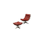 27 Inch Red Leather Tufted Swivel Lounge Chair With Ottoman