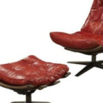 27 Inch Red Leather Tufted Swivel Lounge Chair With Ottoman
