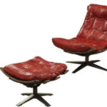 27 Inch Red Leather Tufted Swivel Lounge Chair With Ottoman
