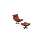 27 Inch Red Leather Tufted Swivel Lounge Chair With Ottoman