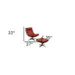 27 Inch Red Leather Tufted Swivel Lounge Chair With Ottoman