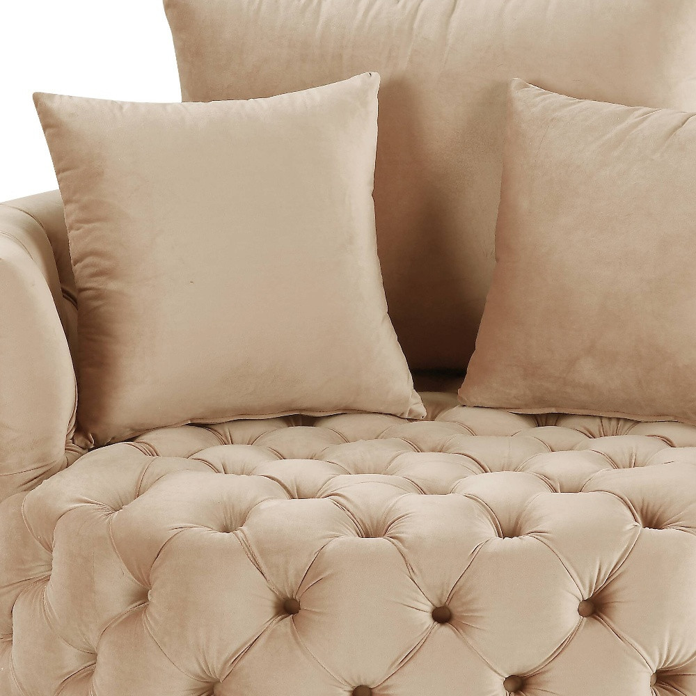 43" Beige Velvet Swivel Barrel Chair With Tufted Cushions 5 43" Beige Velvet Swivel Barrel Chair With Tufted Cushions - Image 5