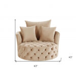 43" Beige Velvet Swivel Barrel Chair With Tufted Cushions 12 43" Beige Velvet Swivel Barrel Chair With Tufted Cushions