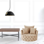 43" Beige Velvet Swivel Barrel Chair With Tufted Cushions 10 43" Beige Velvet Swivel Barrel Chair With Tufted Cushions