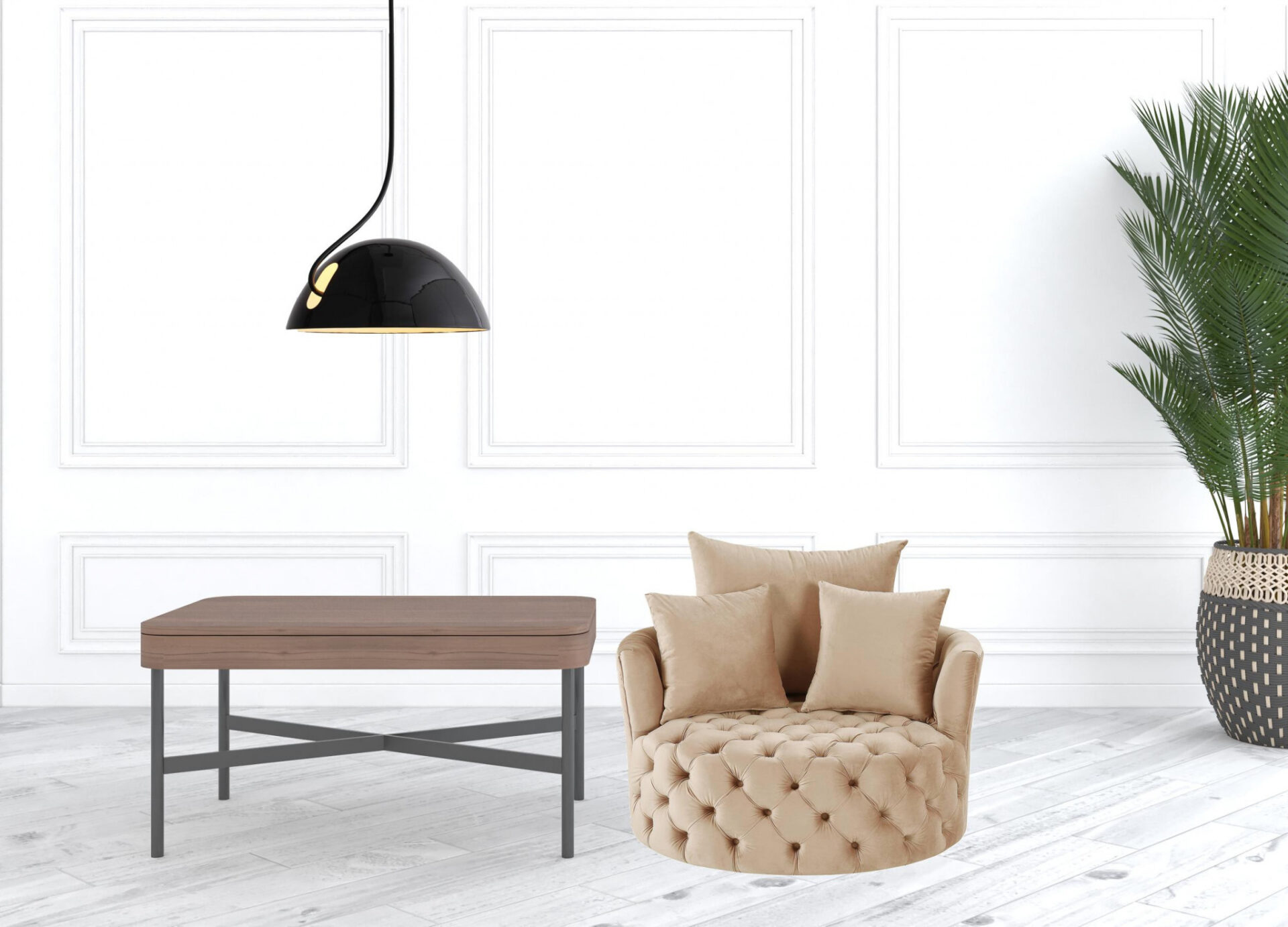 43" Beige Velvet Swivel Barrel Chair With Tufted Cushions 4 43" Beige Velvet Swivel Barrel Chair With Tufted Cushions - Image 4