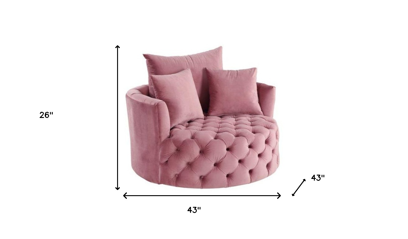 43-Inch Pink Velvet Tufted Swivel Barrel Chair With Pillows 4 43-Inch Pink Velvet Tufted Swivel Barrel Chair With Pillows - Image 4