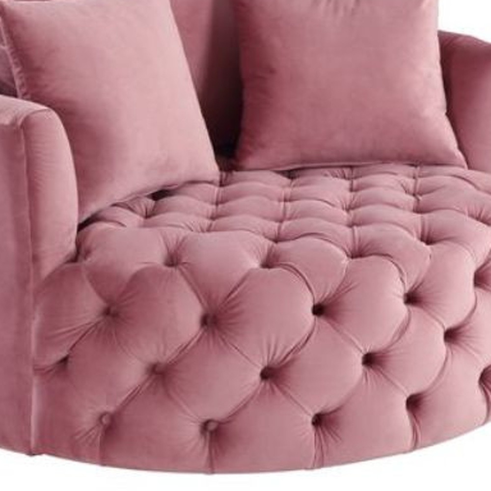 43-Inch Pink Velvet Tufted Swivel Barrel Chair With Pillows 3 43-Inch Pink Velvet Tufted Swivel Barrel Chair With Pillows - Image 3
