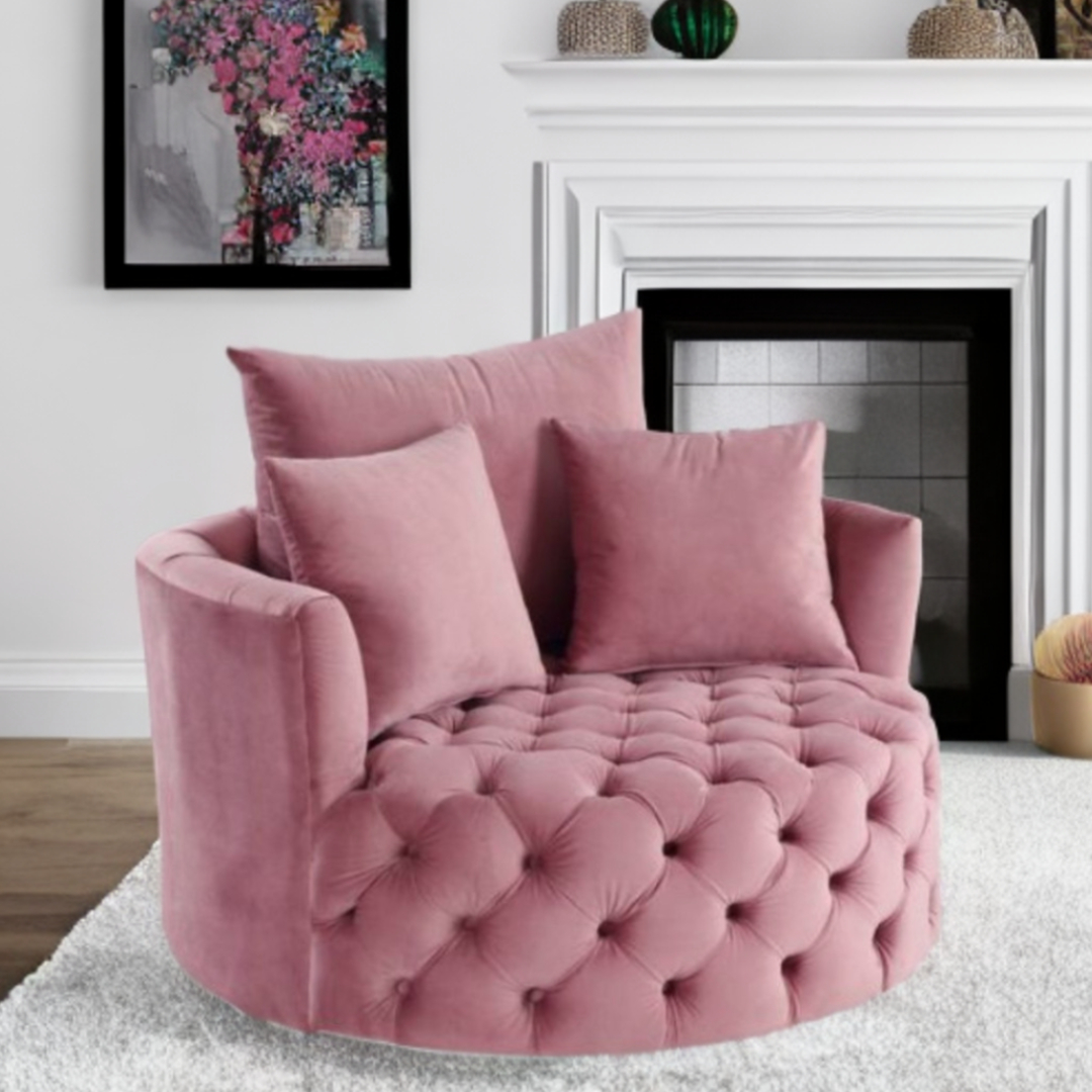 43-Inch Pink Velvet Tufted Swivel Barrel Chair With Pillows 2 43-Inch Pink Velvet Tufted Swivel Barrel Chair With Pillows - Image 2