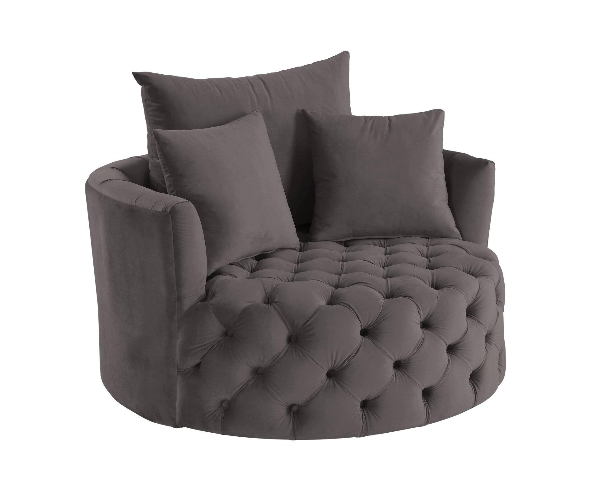 43 Inch Gray Velvet Swivel Barrel Chair With Tufted Cushions 2 43 Inch Gray Velvet Swivel Barrel Chair With Tufted Cushions - Image 2