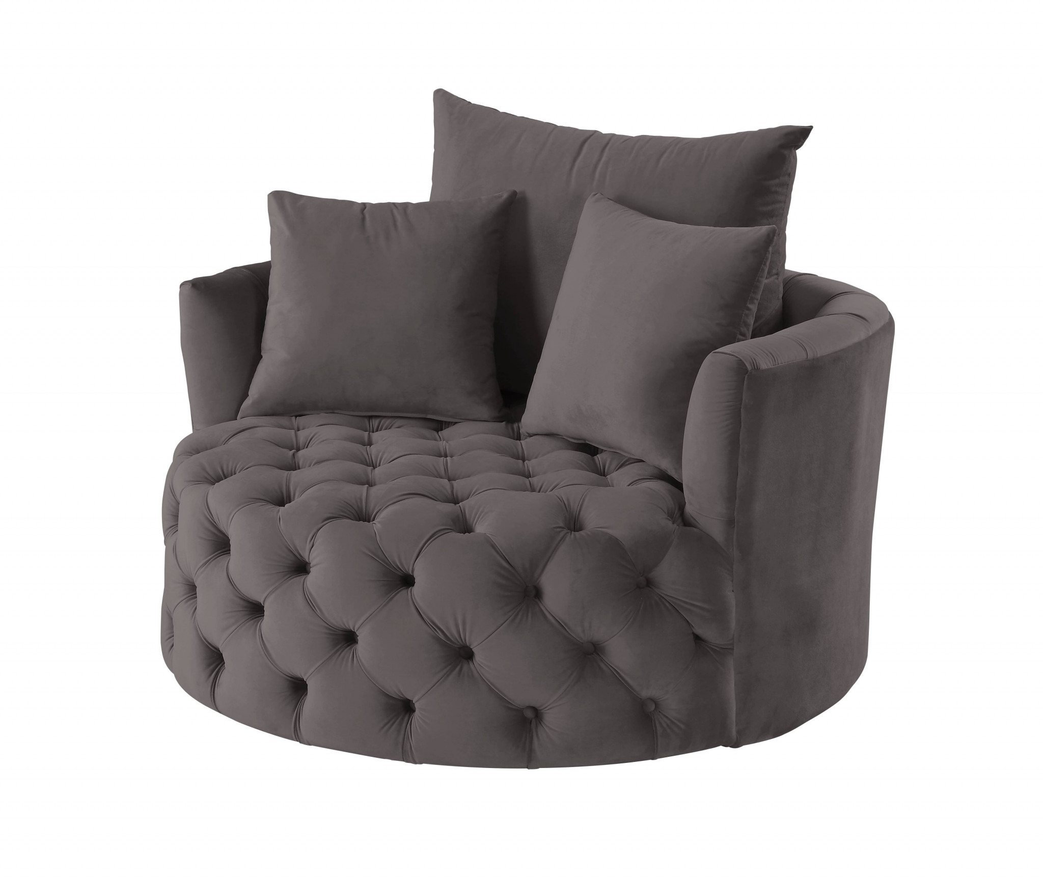 43 Inch Gray Velvet Swivel Barrel Chair With Tufted Cushions 7 43 Inch Gray Velvet Swivel Barrel Chair With Tufted Cushions