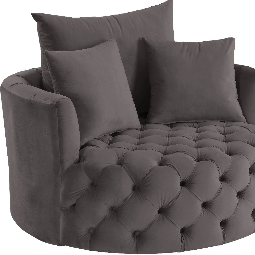 43 Inch Gray Velvet Swivel Barrel Chair With Tufted Cushions 4 43 Inch Gray Velvet Swivel Barrel Chair With Tufted Cushions - Image 4