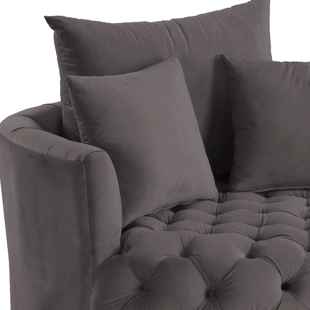 43 Inch Gray Velvet Swivel Barrel Chair With Tufted Cushions 5 43 Inch Gray Velvet Swivel Barrel Chair With Tufted Cushions - Image 5