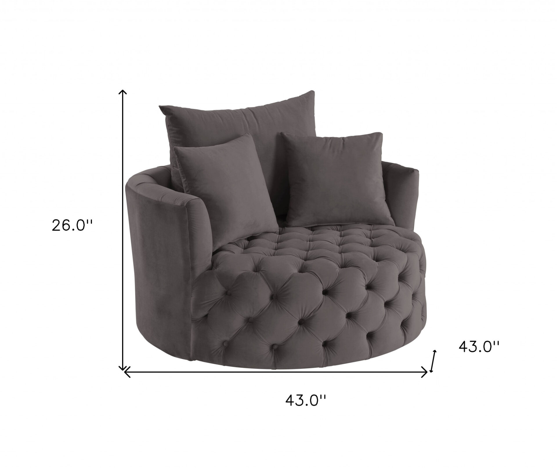 43 Inch Gray Velvet Swivel Barrel Chair With Tufted Cushions 6 43 Inch Gray Velvet Swivel Barrel Chair With Tufted Cushions - Image 6
