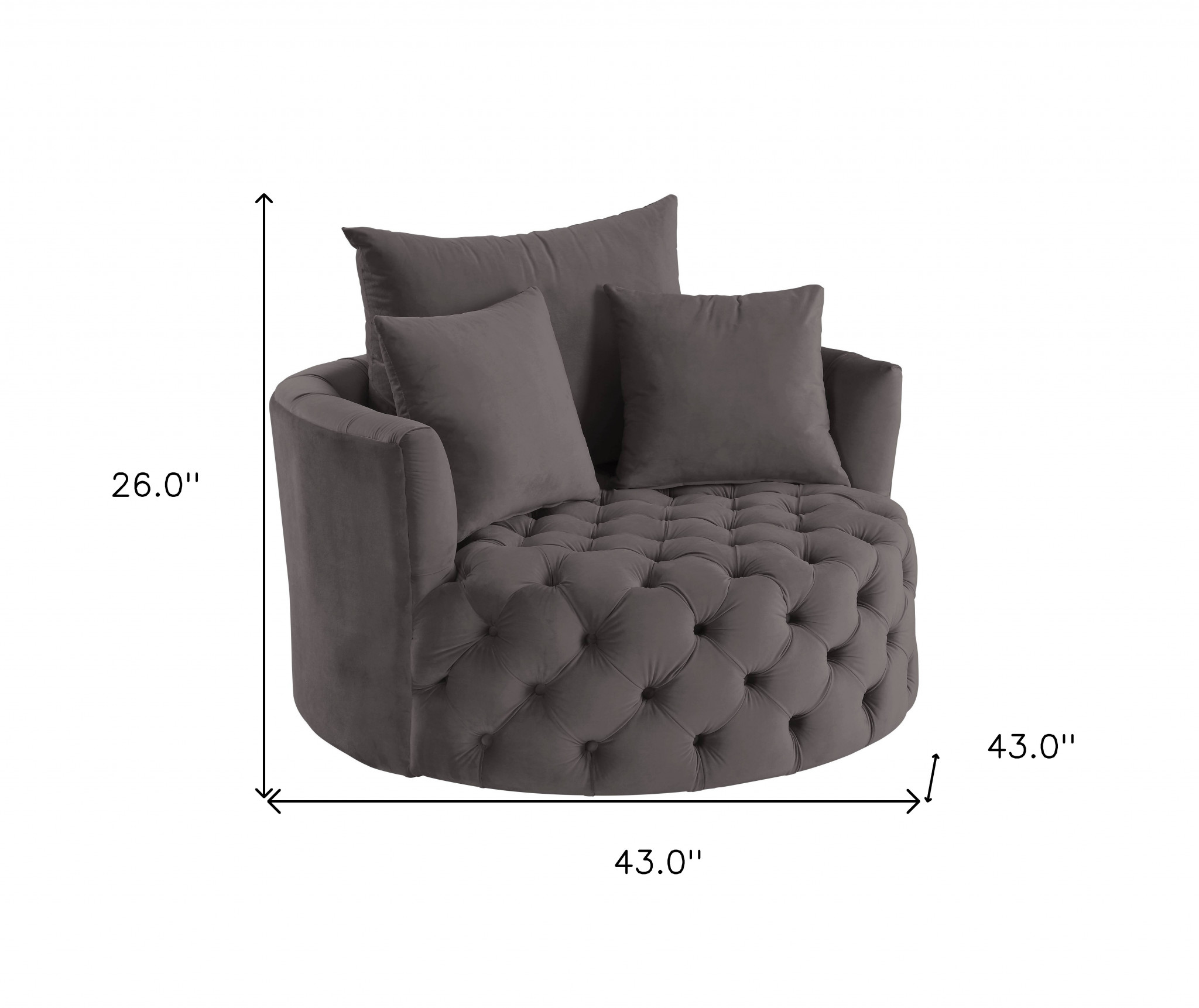 43 Inch Gray Velvet Swivel Barrel Chair With Tufted Cushions 12 43 Inch Gray Velvet Swivel Barrel Chair With Tufted Cushions