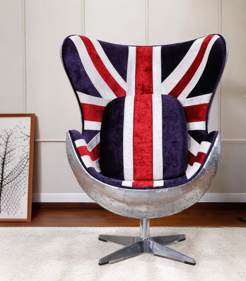 33-Inch Great Britain Flag Swivel Balloon Chair with Cushion 2 33-Inch Great Britain Flag Swivel Balloon Chair with Cushion - Image 2
