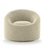 33 Inch Beige Swivel Barrel Chair With Polyester Upholstery