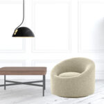 33 Inch Beige Swivel Barrel Chair With Polyester Upholstery