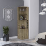 18-Inch Natural Corner Bar Cabinet With Eleven Shelves 16 18-Inch Natural Corner Bar Cabinet With Eleven Shelves