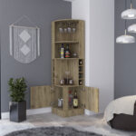 18-Inch Natural Corner Bar Cabinet With Eleven Shelves 17 18-Inch Natural Corner Bar Cabinet With Eleven Shelves