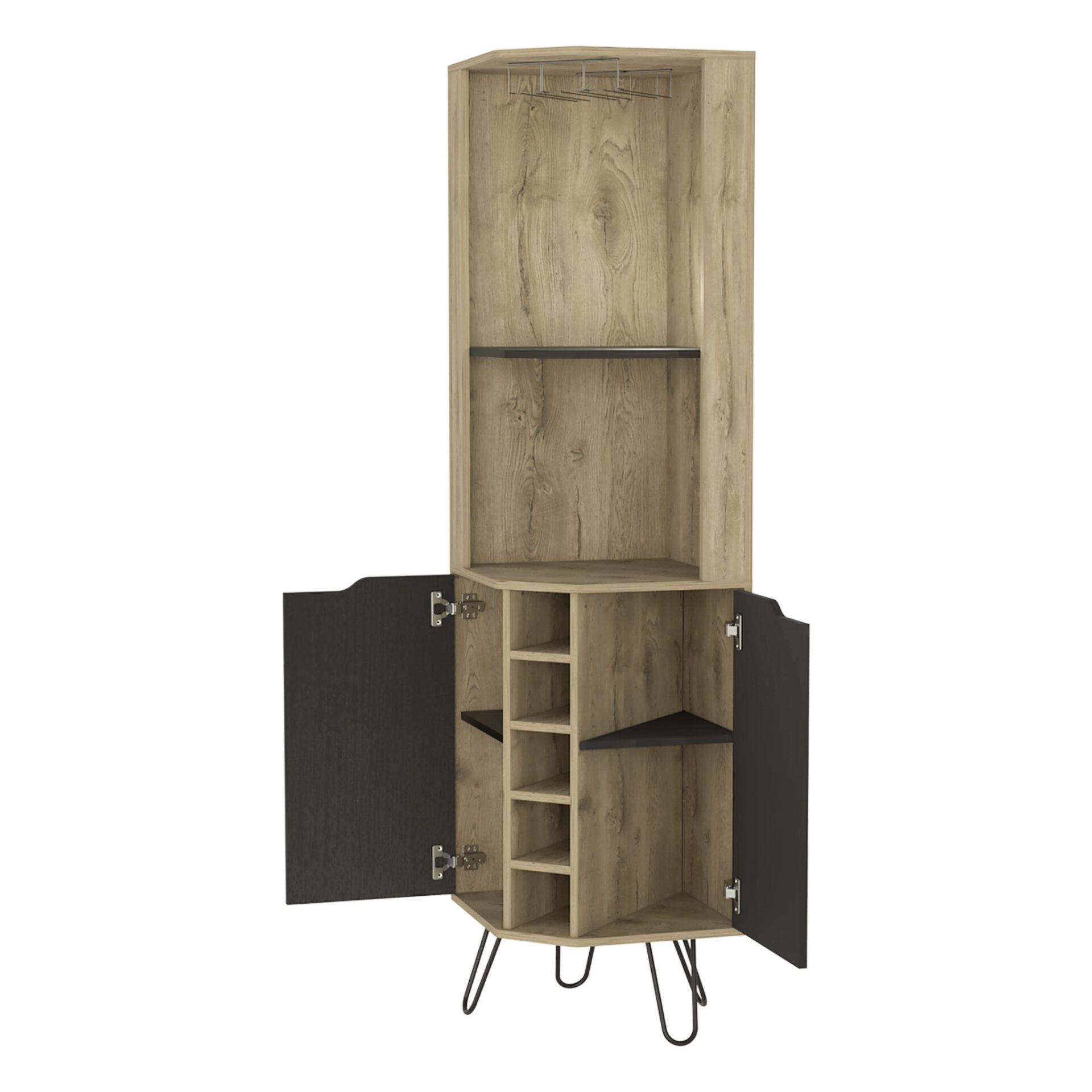 18-Inch Brown and Black Corner Bar Cabinet With Shelves 3 18-Inch Brown and Black Corner Bar Cabinet With Shelves - Image 3