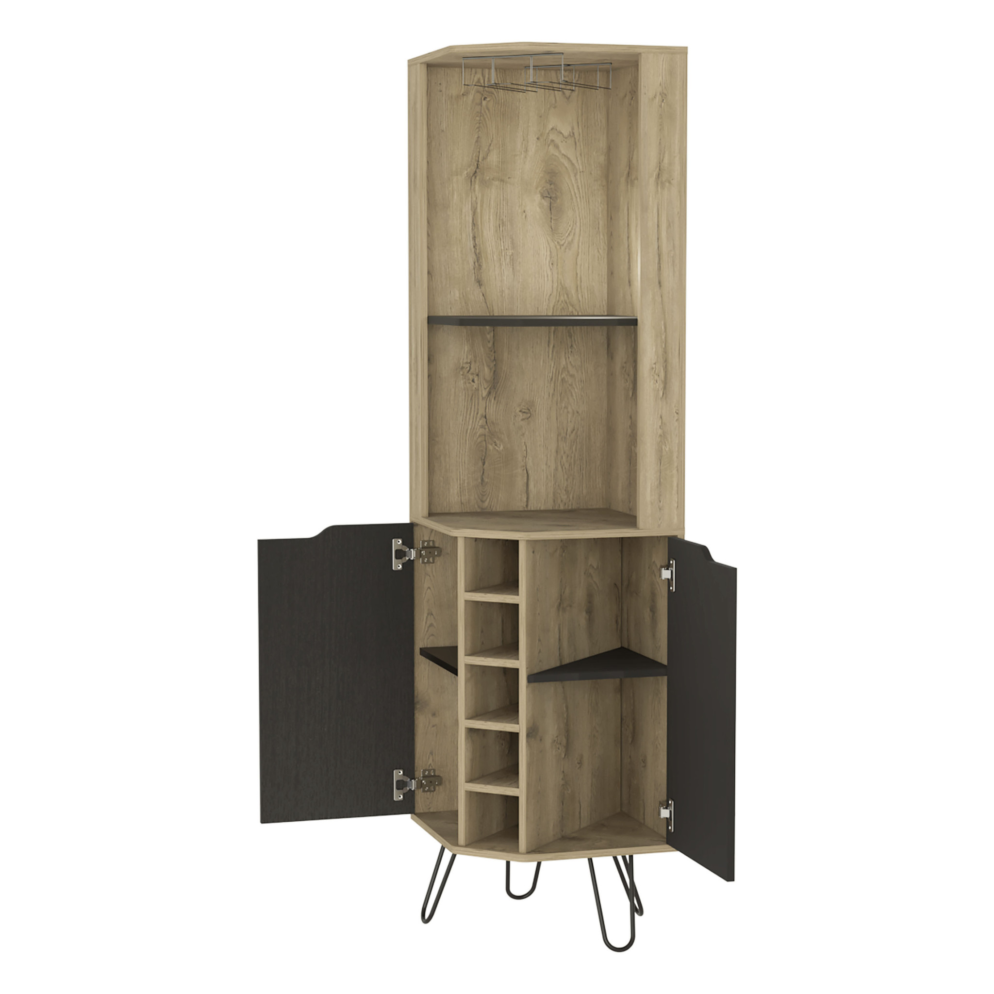 18-Inch Brown and Black Corner Bar Cabinet With Shelves 9 18-Inch Brown and Black Corner Bar Cabinet With Shelves