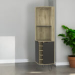 18-Inch Brown and Black Corner Bar Cabinet With Shelves