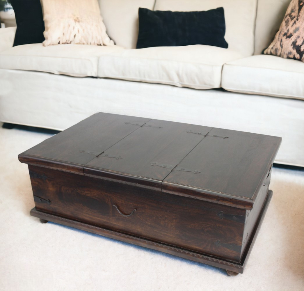 40 Inch Brown Distressed Lift Top Solid Wood Coffee Table 2 40 Inch Brown Distressed Lift Top Solid Wood Coffee Table - Image 2