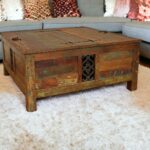 40 Inch Rustic Brown Reclaimed Wood Lift Top Coffee Table