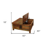 40 Inch Rustic Brown Reclaimed Wood Lift Top Coffee Table