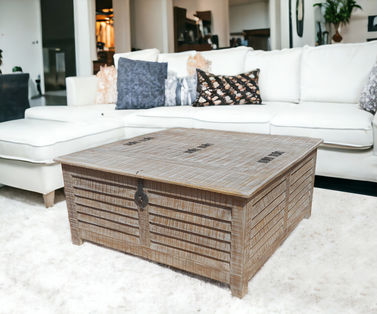 40 Inch Gray Wash Distressed Solid Wood Lift Top Coffee Table 2 40 Inch Gray Wash Distressed Solid Wood Lift Top Coffee Table - Image 2