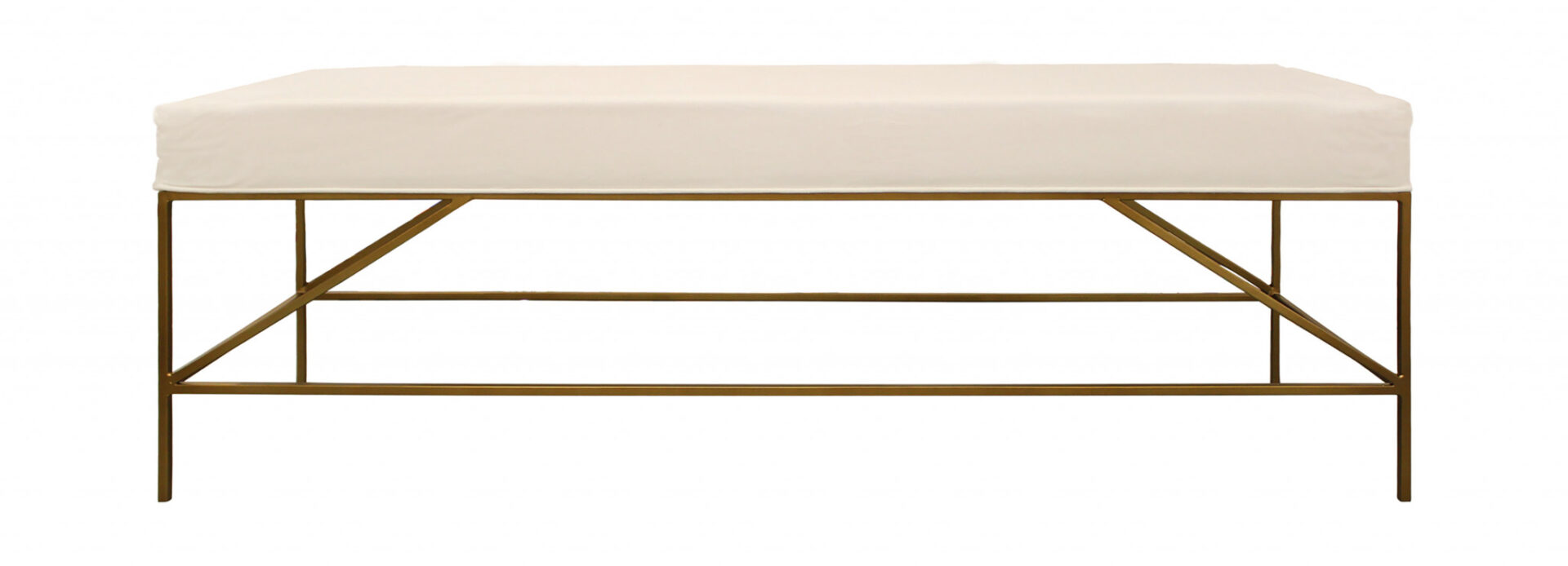 58" Modern Ivory and Gold Upholstered Linen Bench 1 58" Modern Ivory and Gold Upholstered Linen Bench