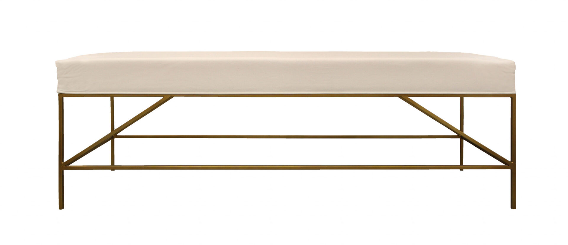 58" Modern Ivory and Gold Upholstered Linen Bench 4 58" Modern Ivory and Gold Upholstered Linen Bench - Image 4