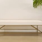 58" Modern Ivory and Gold Upholstered Linen Bench 10 58" Modern Ivory and Gold Upholstered Linen Bench