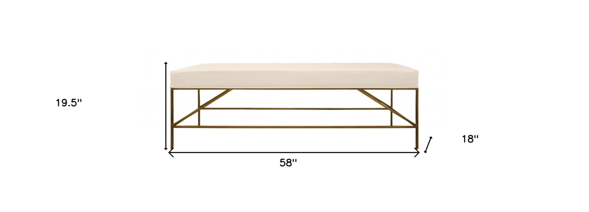 58" Modern Ivory and Gold Upholstered Linen Bench 8 58" Modern Ivory and Gold Upholstered Linen Bench - Image 8