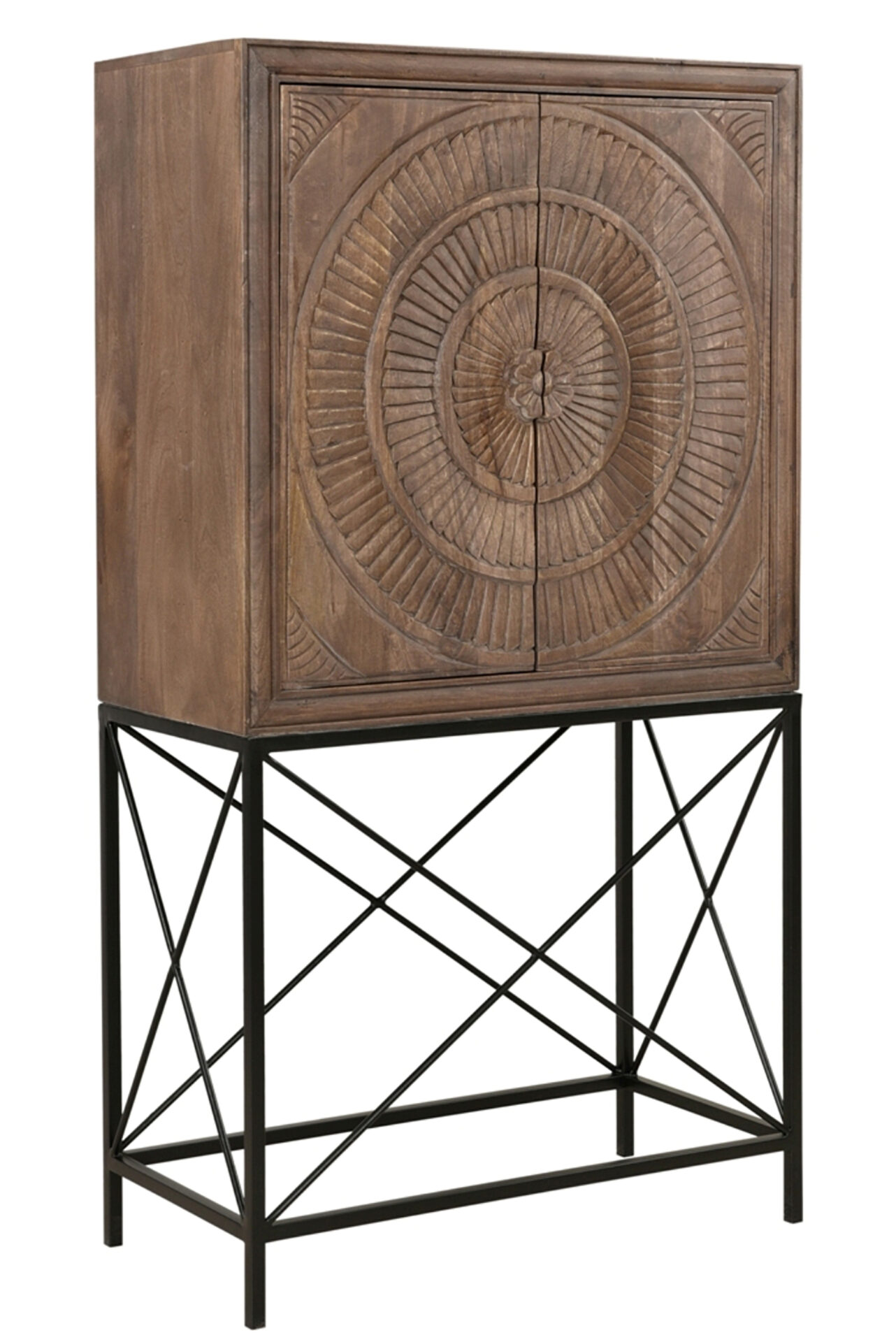 33 Inch Brown Carved Solid Wood Two Door Wine Cabinet 1 33 Inch Brown Carved Solid Wood Two Door Wine Cabinet