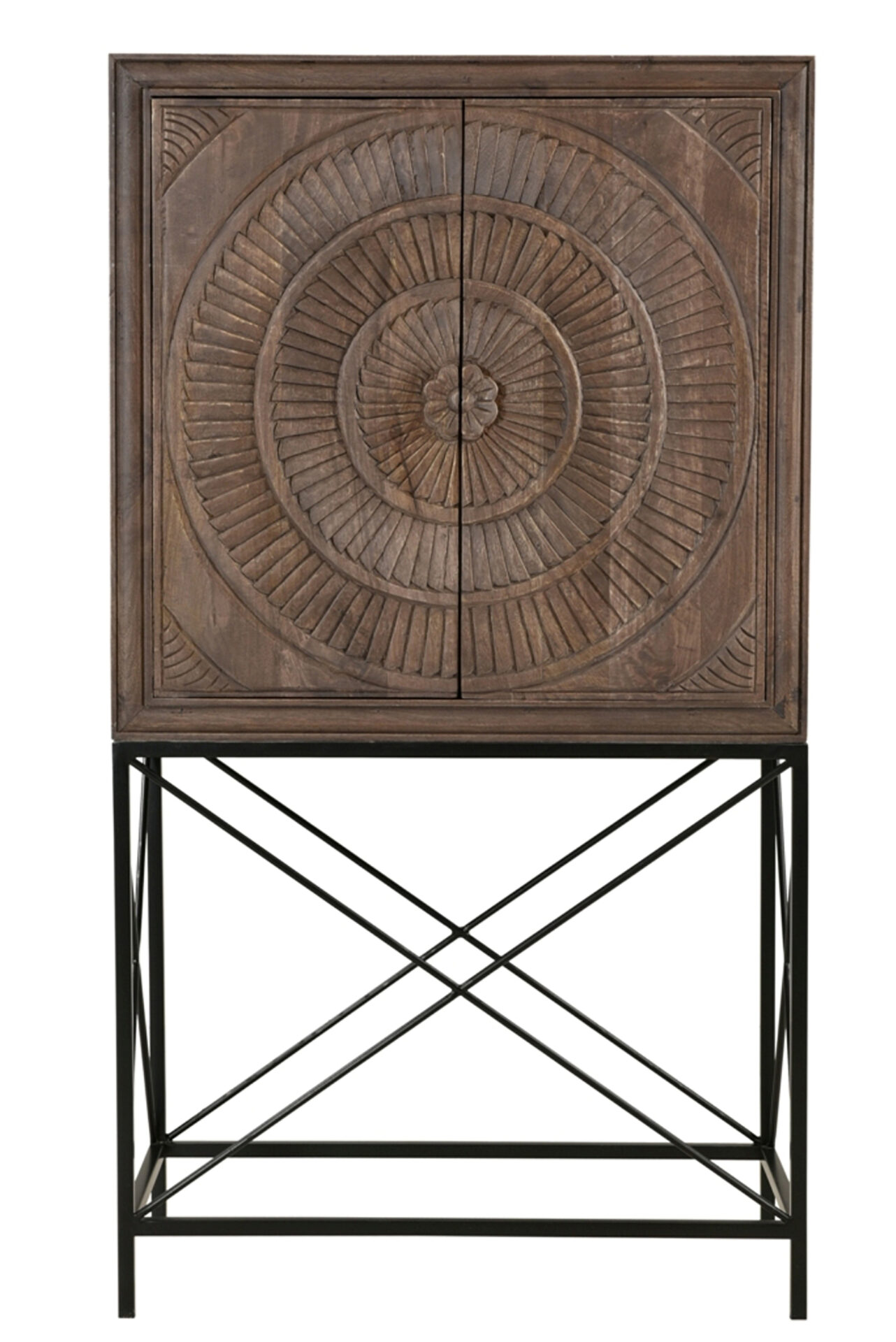 33 Inch Brown Carved Solid Wood Two Door Wine Cabinet 2 33 Inch Brown Carved Solid Wood Two Door Wine Cabinet - Image 2