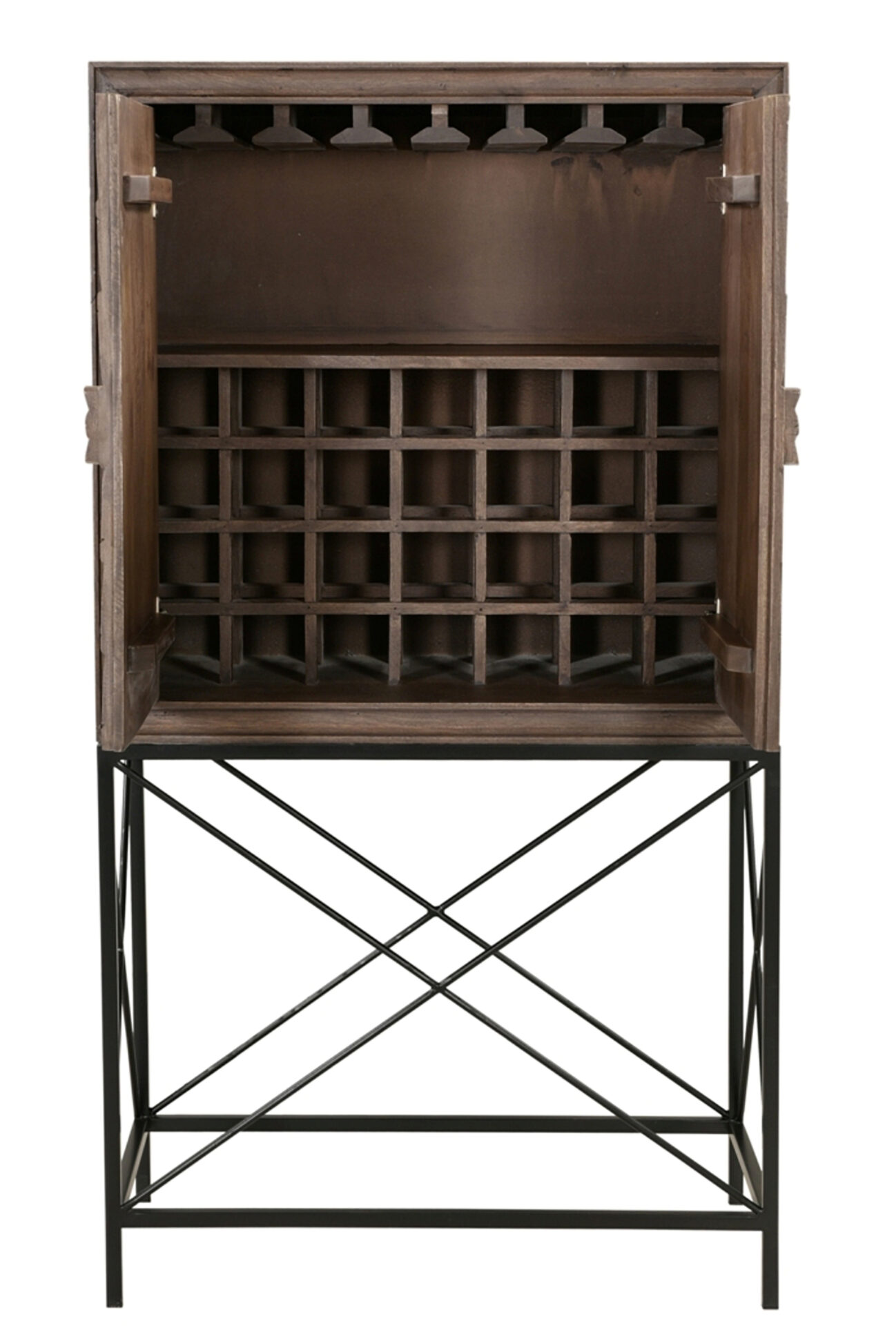 33 Inch Brown Carved Solid Wood Two Door Wine Cabinet 3 33 Inch Brown Carved Solid Wood Two Door Wine Cabinet - Image 3