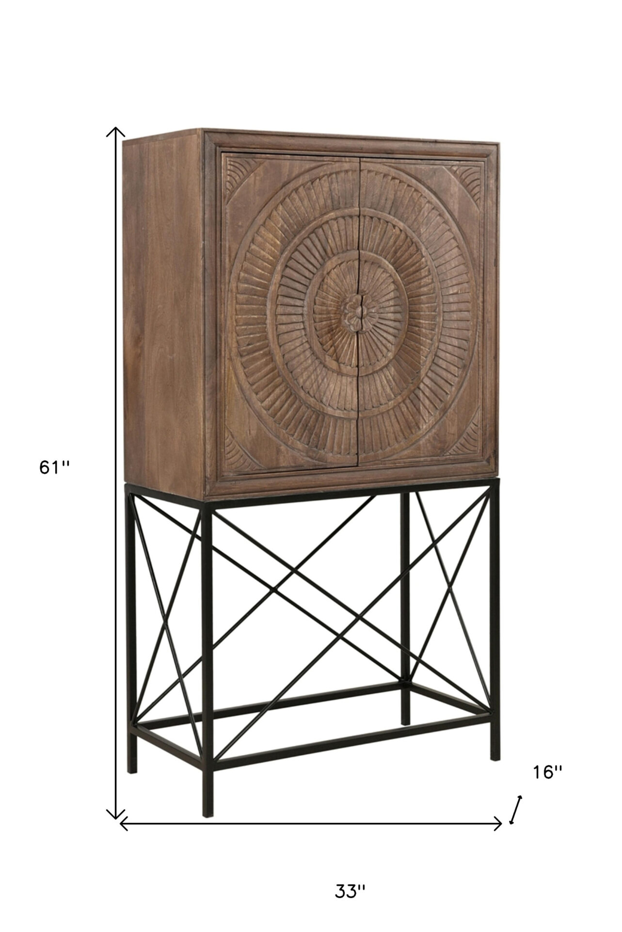 33 Inch Brown Carved Solid Wood Two Door Wine Cabinet 5 33 Inch Brown Carved Solid Wood Two Door Wine Cabinet - Image 5