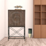 33 Inch Brown Carved Solid Wood Two Door Wine Cabinet 9 33 Inch Brown Carved Solid Wood Two Door Wine Cabinet