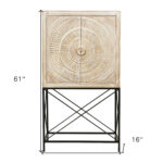 33 Inch Distressed White Floral Carved Solid Wood Wine Cabinet