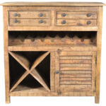 40 Inch Rustic Solid Wood Wine Bar Cabinet With 2 Doors