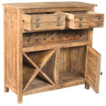 40 Inch Rustic Solid Wood Wine Bar Cabinet With 2 Doors