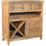 40 Inch Rustic Solid Wood Wine Bar Cabinet With 2 Doors